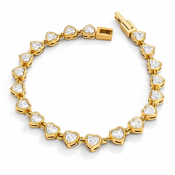 Jewelry - NEW 18K GOLD PLATED HEART TENNIS BRACELET – TIMELESS LOVE